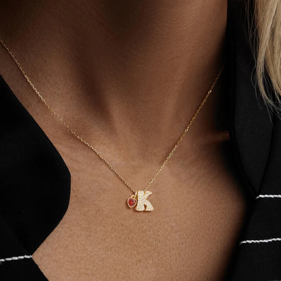 Wholesale Jewelry Elegant Simple Style Classic Style Letter Heart Shape 201 Stainless Steel Artificial Crystal Copper cable chain Pendant Necklace