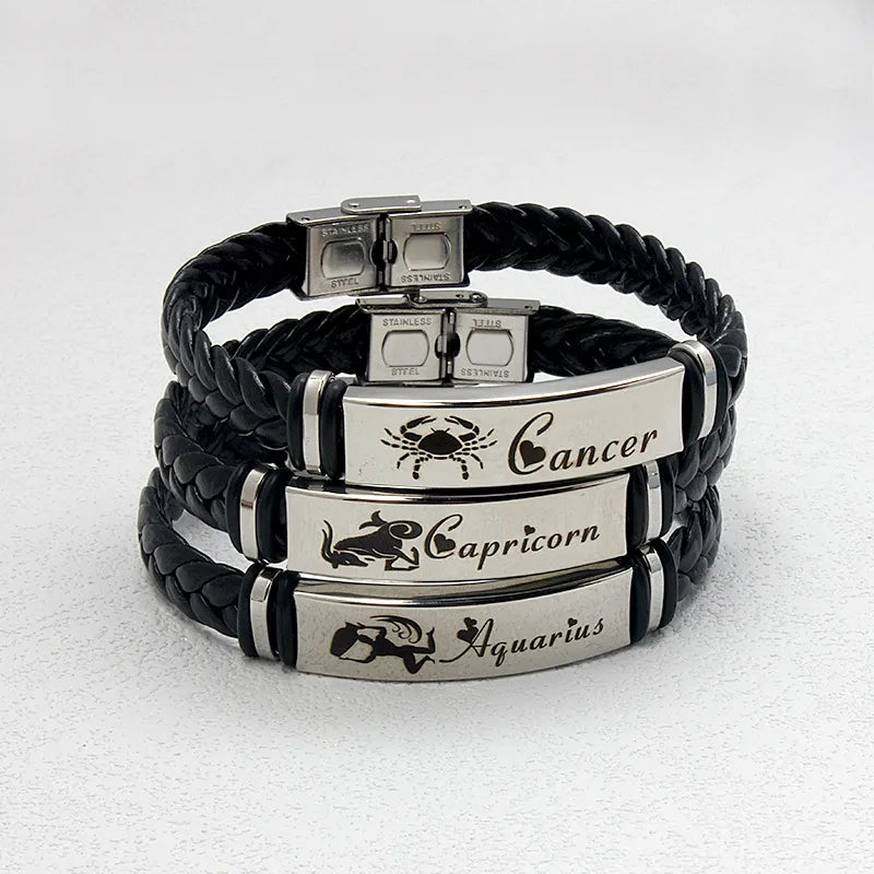 Twelve constellation men's bracelet trendy personality advanced niche bracelet couple student boys woven leather sports bracelet