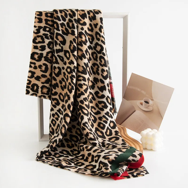 new fashion leopard print cashmere scarf women's  commuter printed warm cold-proof scarf wholesale