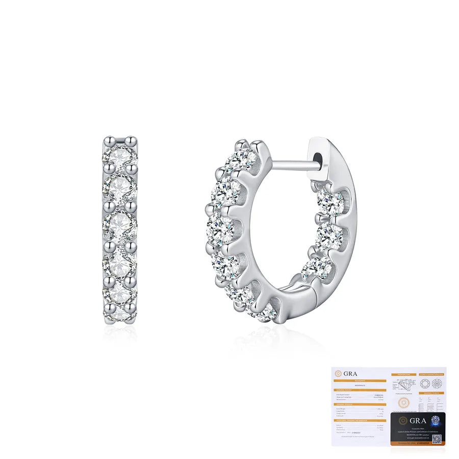 1.8 Karat Moissanite 925 Sterling Silver Earrings GRA Certificate Round Brilliant Cut Geometric Round Rhodium Plated Earrings