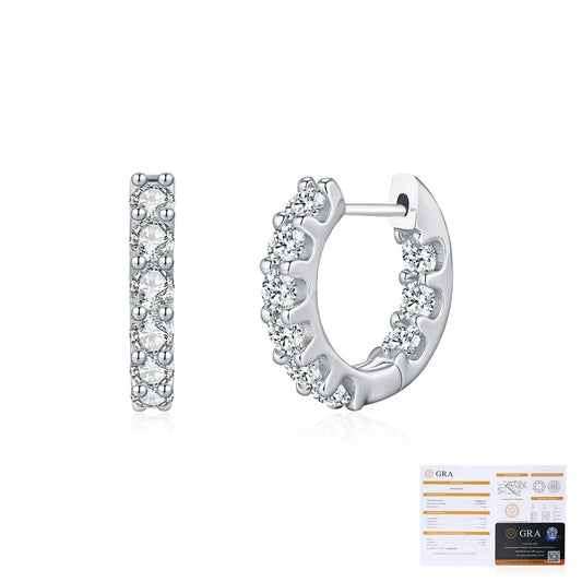 1.8 Karat Moissanite 925 Sterling Silver Earrings GRA Certificate Round Brilliant Cut Geometric Round Rhodium Plated Earrings
