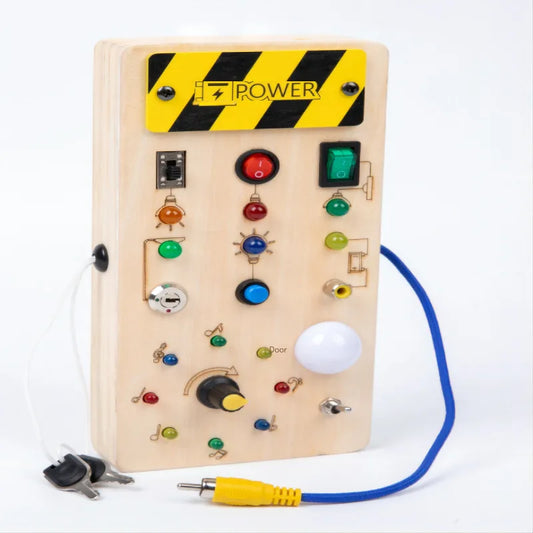 popular children's early education wooden LED light socket switch busy board toy hands-on wooden toy