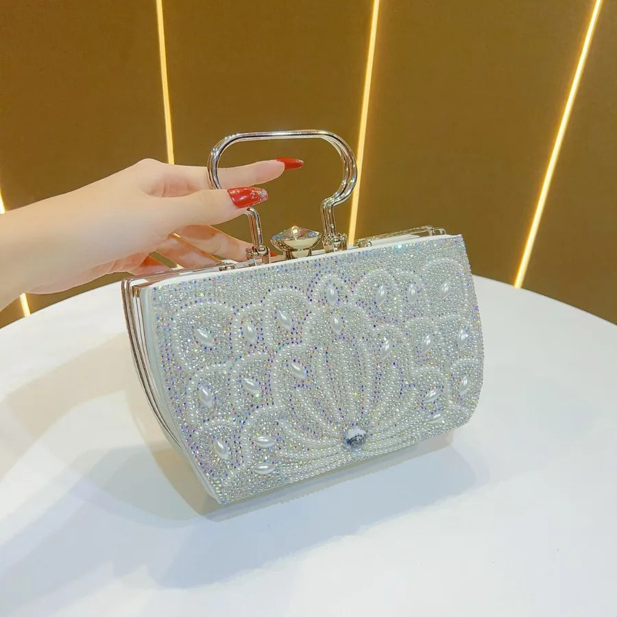 New Evening Clutch Bag Diamond Embedded Ladies Handbag For Dresses Party Fashion Square PU Leather Single Shoulder Strap