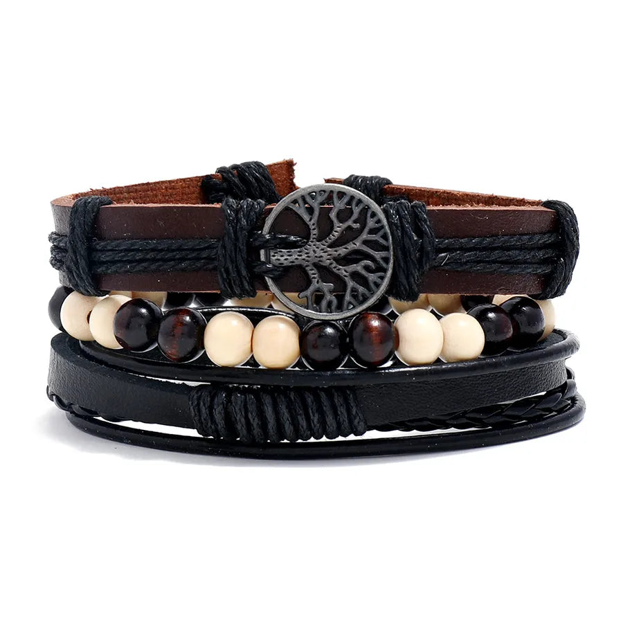 retro geometric pu leather alloy rope men's bracelets