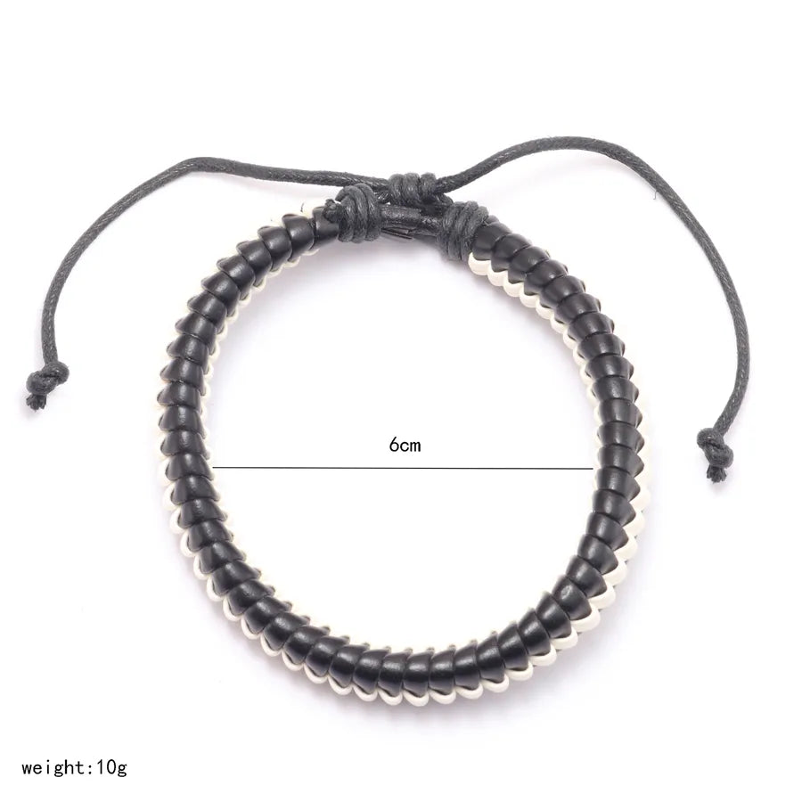 hip-hop color block pu leather knitting men's wristband