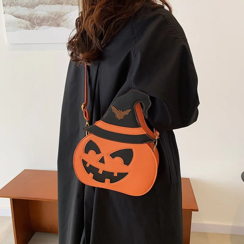 Halloween Pumpkin Women's Crossbody Bag Shoulder Bag Personality Single Strap Handbag Polyester Inner Material PU Leather