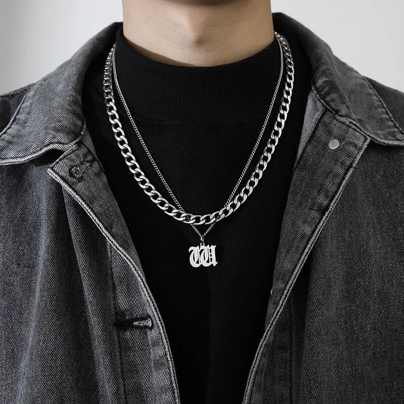simple style letter titanium steel gold plated layered necklaces in bulk