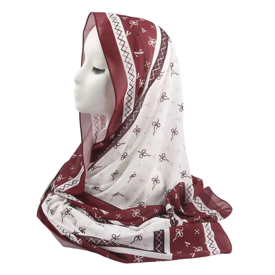 New High-grade Printed Satin Chiffon Scarf Malaysia Scarf Long Scarf Middle East Dubai Turban