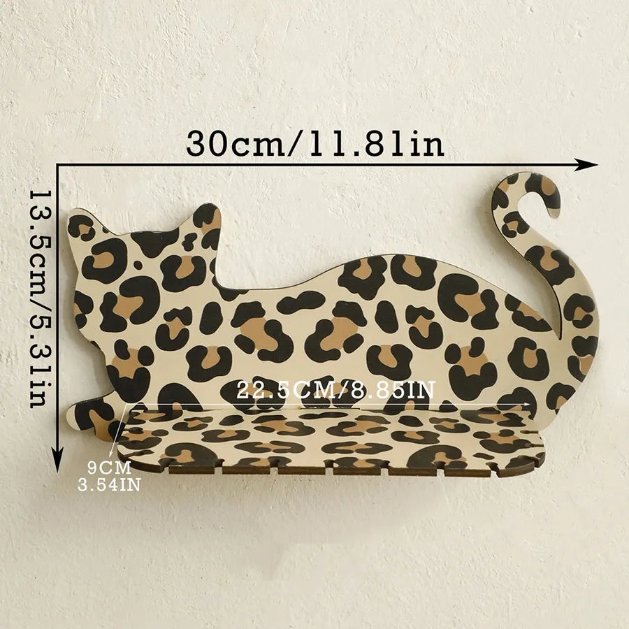 Cute Cat Leopard Wood Storage Rack Wall Art