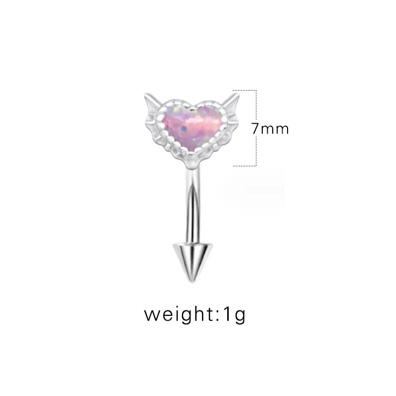 1 Piece Eyebrow Studs Sexy Sweet Heart Shape 316L Stainless Steel  Copper Plating Inlay Acrylic White Gold Plated