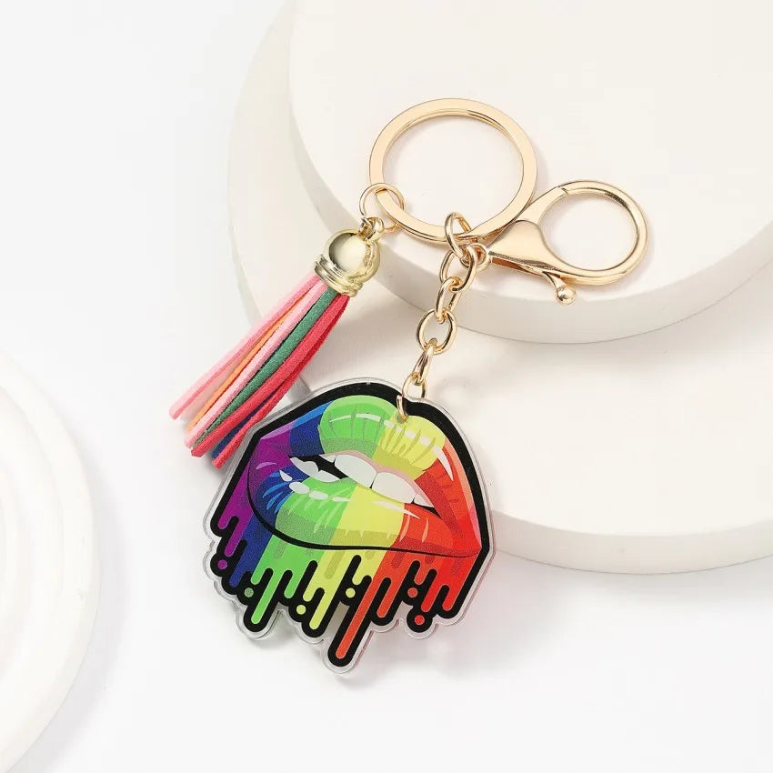 Novelty Lips Letter Heart Shape Arylic Unisex Keychain