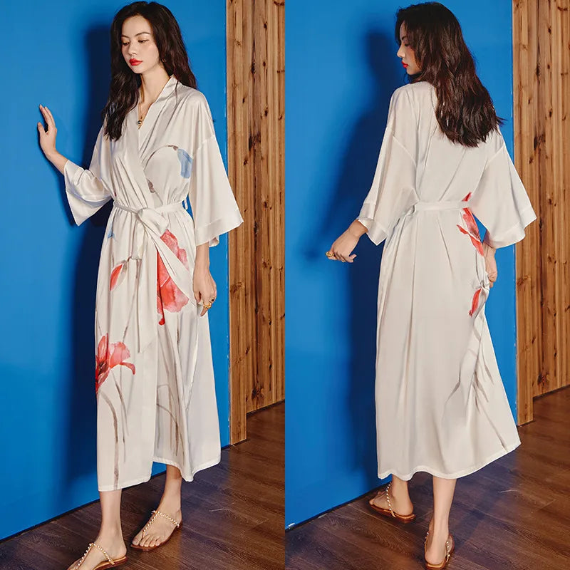 new satin chiffon ice silk light bathrobe multicolors