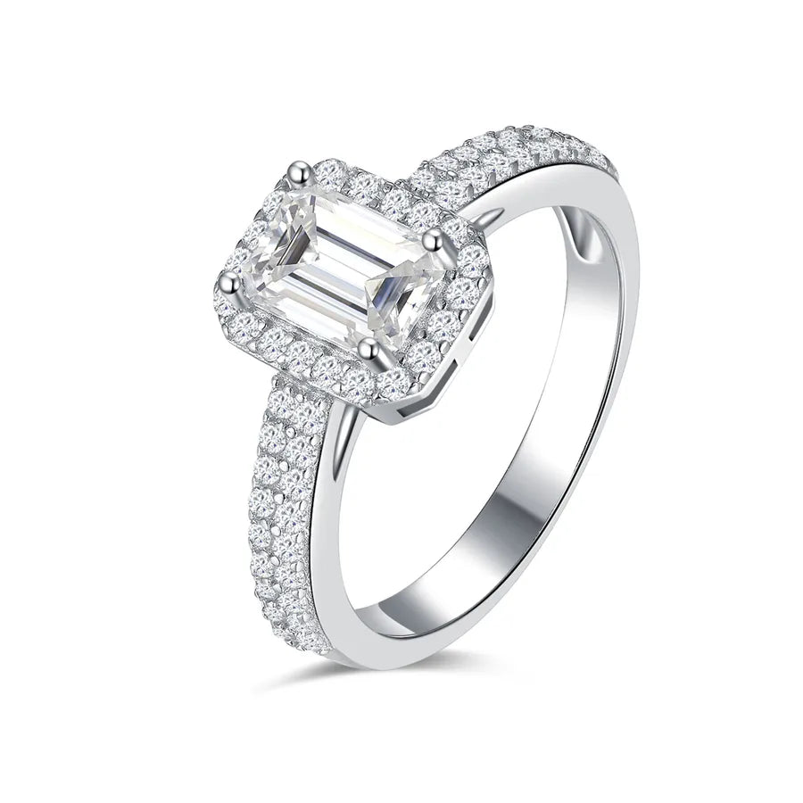 Custom 1/2/3/4/5 Ct Emerald Cut VVS D Moissanite Diamond Ring 925 Sterling Silver White Gold Plated Engagement Ring Jewelry