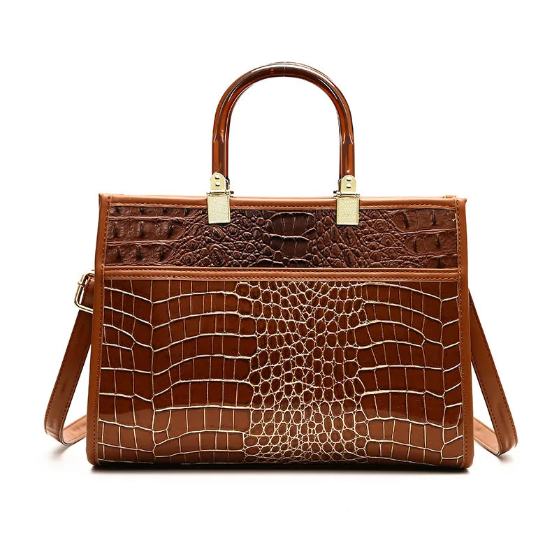 Women's Large Pu Leather Crocodile Vintage Style Streetwear Square Zipper Shoulder Bag