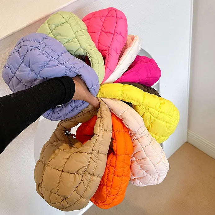 Pleated Plaid Cloud Bag Underarm Bag  New down Cotton Jacket Western Style Fashion Mini Handbag
