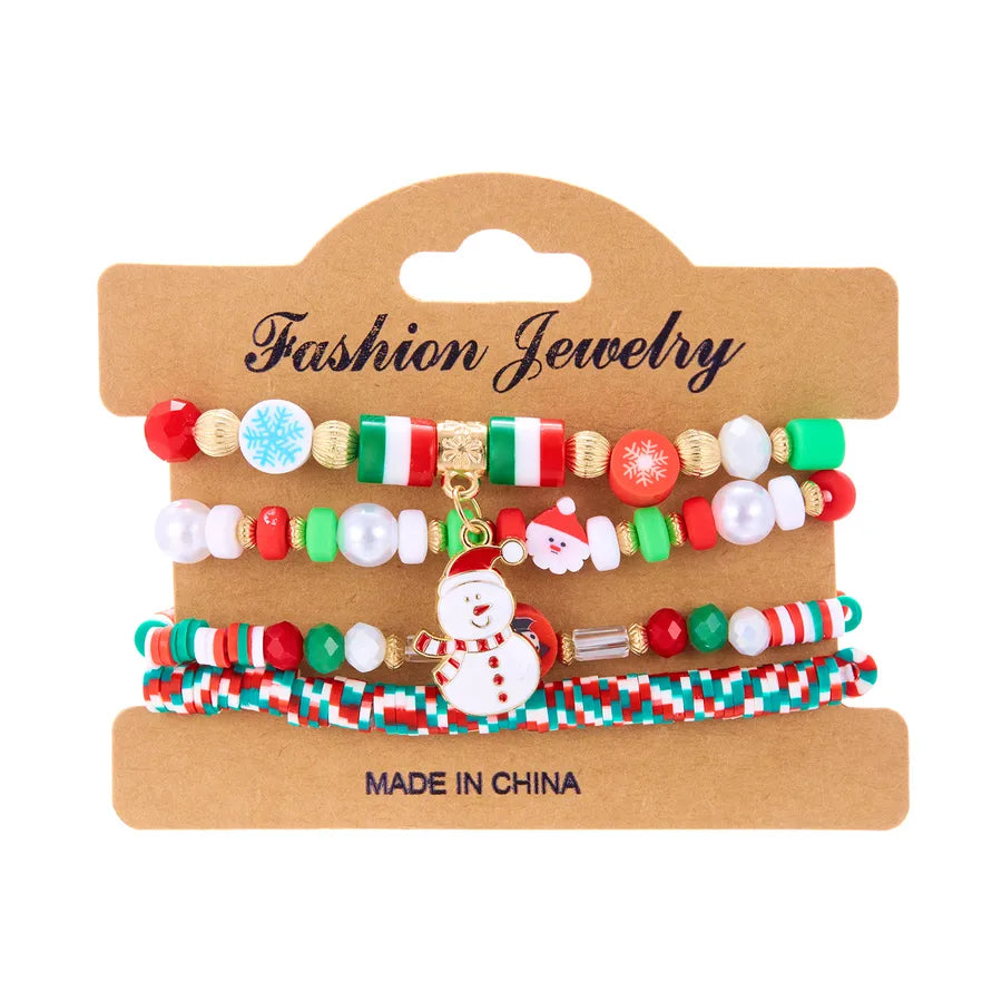New Christmas Theme Acrylic Santa Claus And Reindeer Elastic Beaded Bracelet Set Colorful Festive Unisex Handmade Jewelry