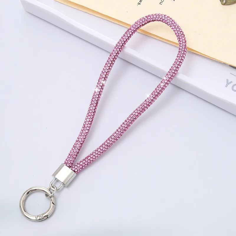 Casual Simple Style Solid Color Rhinestone Bag Pendant Mobile Phone Chain Keychain