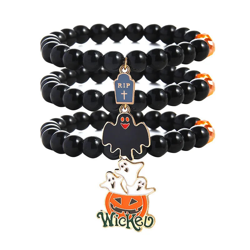 Ghost Bat Halloween Bracelets Women's Fashion Seed Bead Bracelet Set Women's Bracelets Glass Material Pumpkin Skull Design