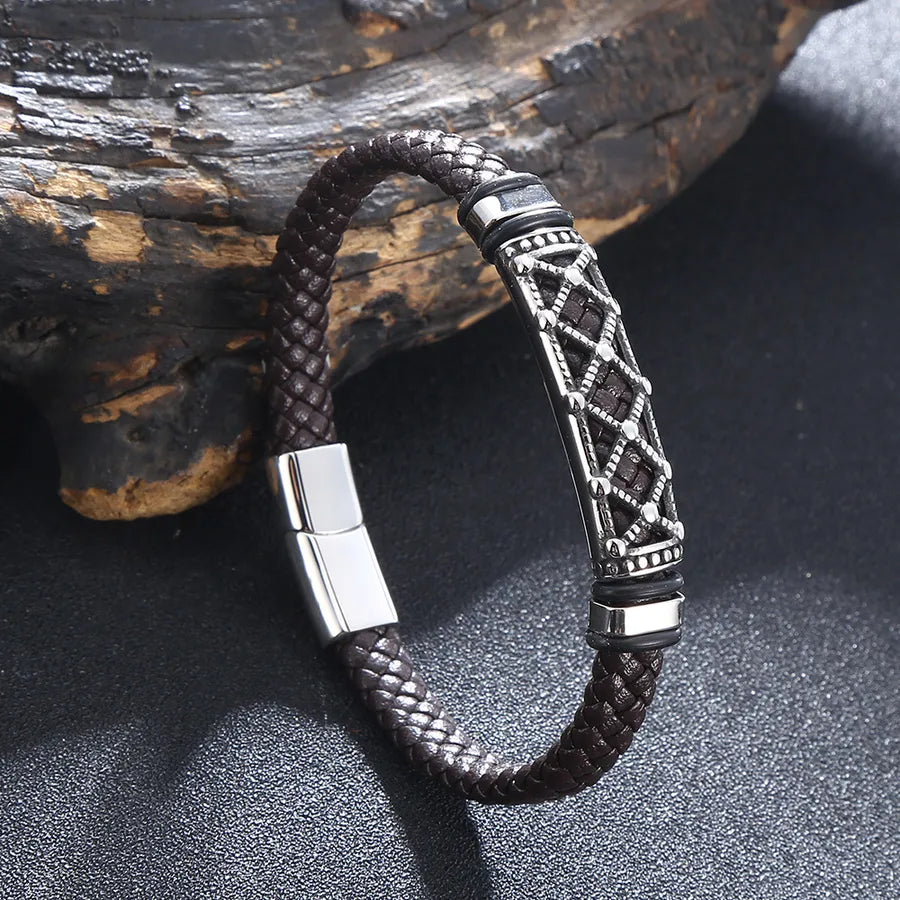 Retro Punk Geometric 316 Stainless Steel  Leather Plating Men's Bracelets Men Cord & Leather Bracelets