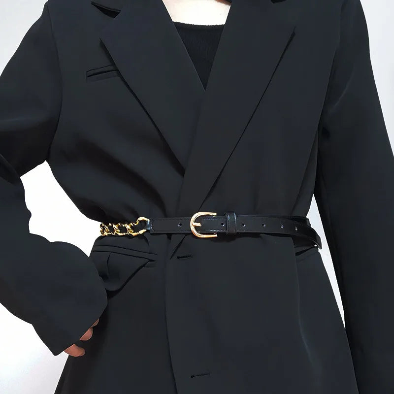 fashion geometric pu leather alloy plating women's leather belts