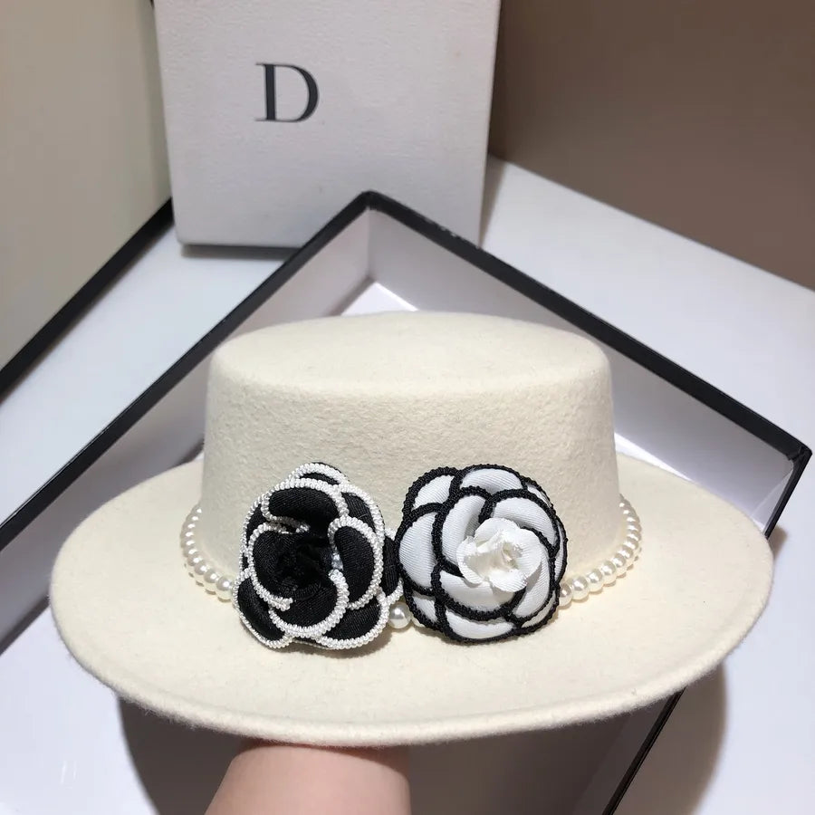 women's elegant retro solid color flowers wide eaves fedora hat