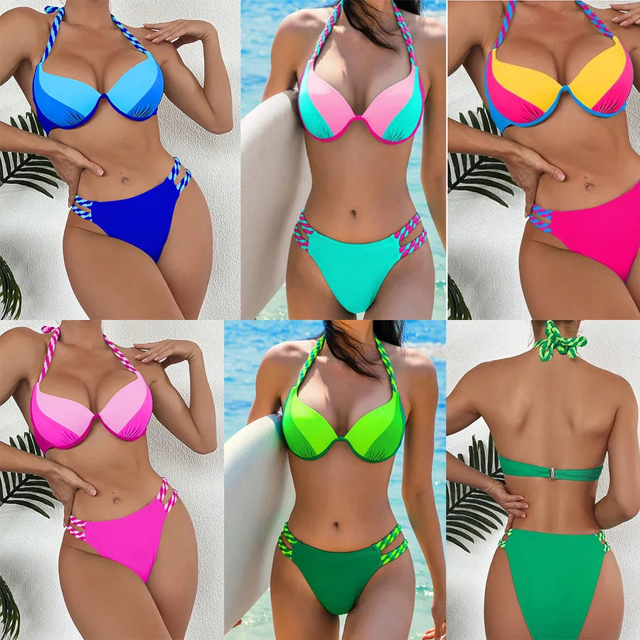 Women's Multicolor 2 Pieces Set Bikinis Swimwear