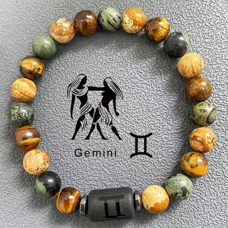 Twelve Constellation Natural Stone Beads Bracelet Hot Selling Tiger Eye Stone Picture Stone Mix and Match Couple Beads Bracelet