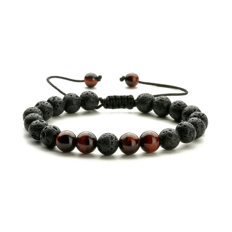 Retro Classic Style Geometric natural stone Volcanic rock Tiger Eye Bracelets In Bulk