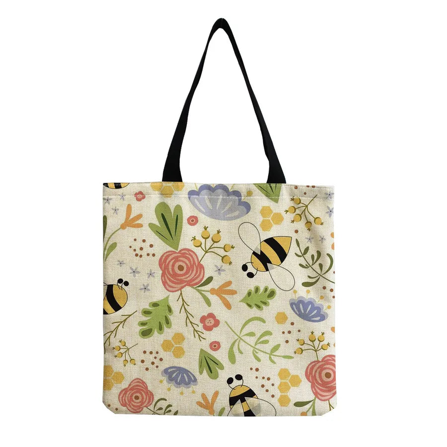 Unisex Cute Beetles Linen Shopping bags