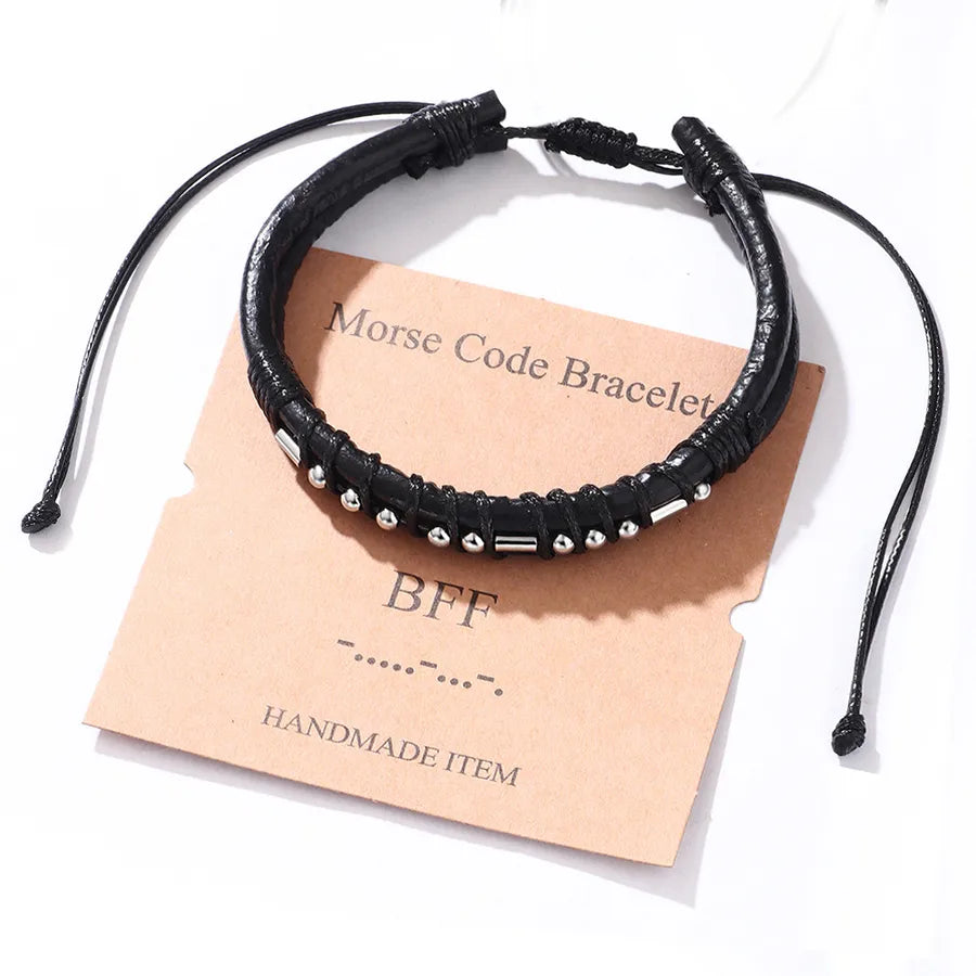 Hip-Hop Rock Solid Color 304 Stainless Steel Pu Leather Braid Men's Bangle Men Cord & Leather Bracelets