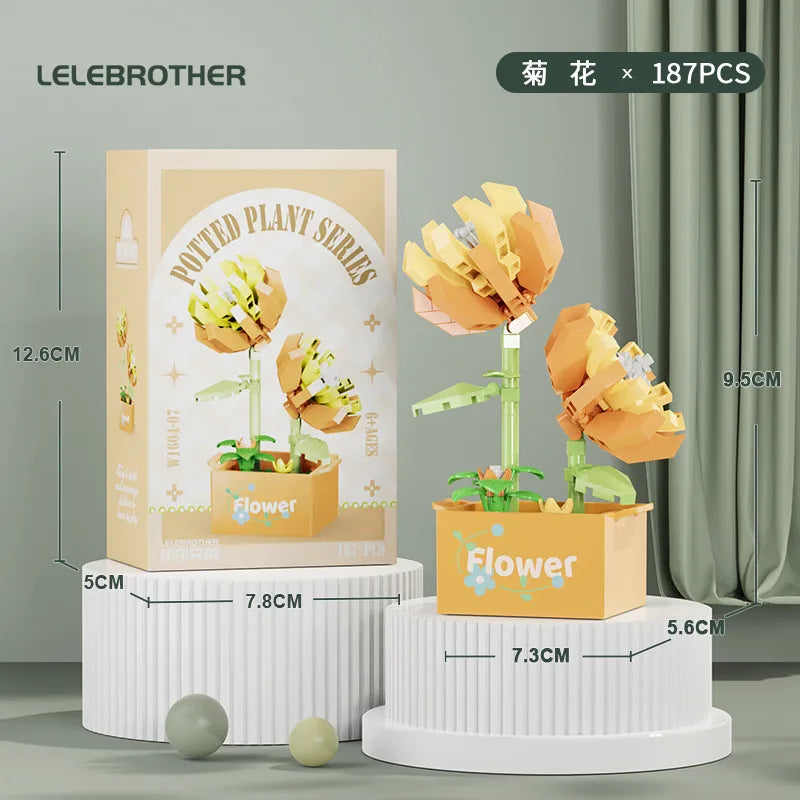 Compatible with  Blocks Flower Children's Educational Assembled Simulation Eternal Flower Flowers Fleshy Potted Toy Gift Wholesale