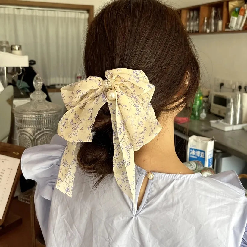sweet ditsy floral polyester bowknot hair clip