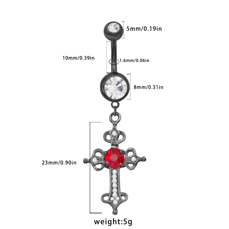 1 Piece Belly Rings Hip-Hop Rock Cross Alloy Plating Inlay Acrylic Rhinestones White Gold Plated