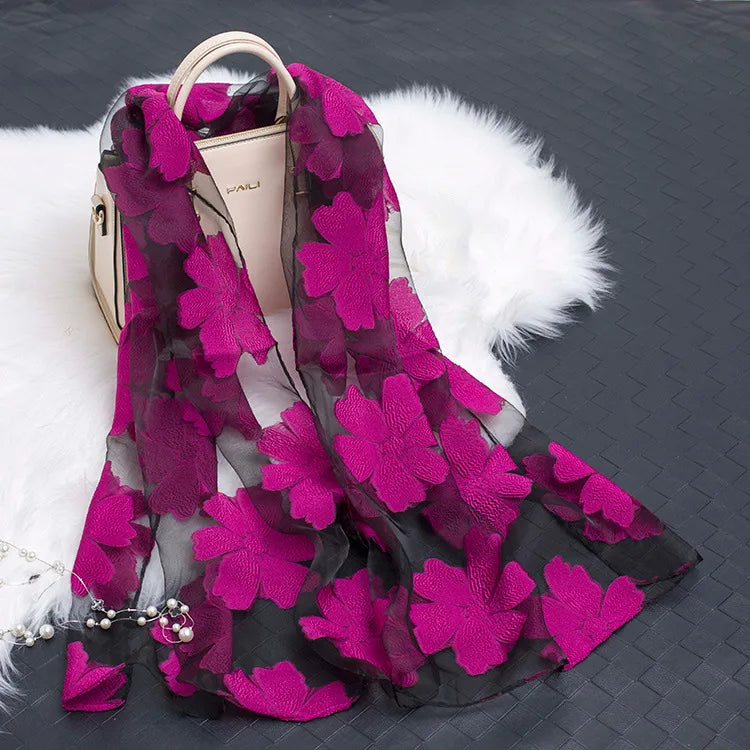 women's simple style color block organza scarf
