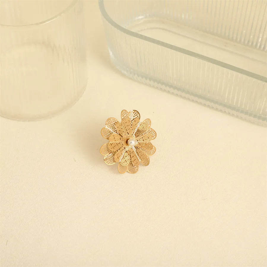 Wholesale Jewelry Elegant Basic French Style Flower 304 Stainless Steel Open Rings