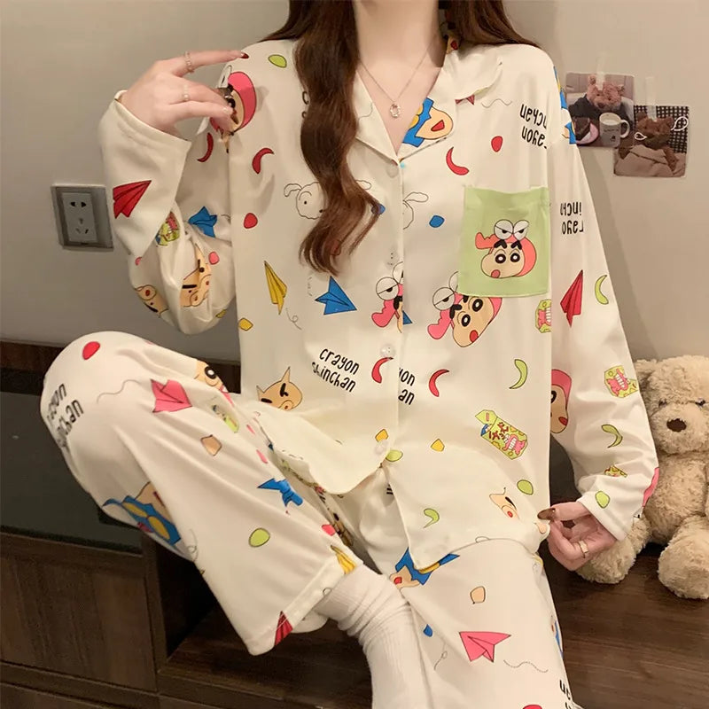 Purple Heart Sweet Style Women's Sleepwear Long Sleeve Home Clothes Spring Autumn High Sensation Dormitory Outdoor Wear Set