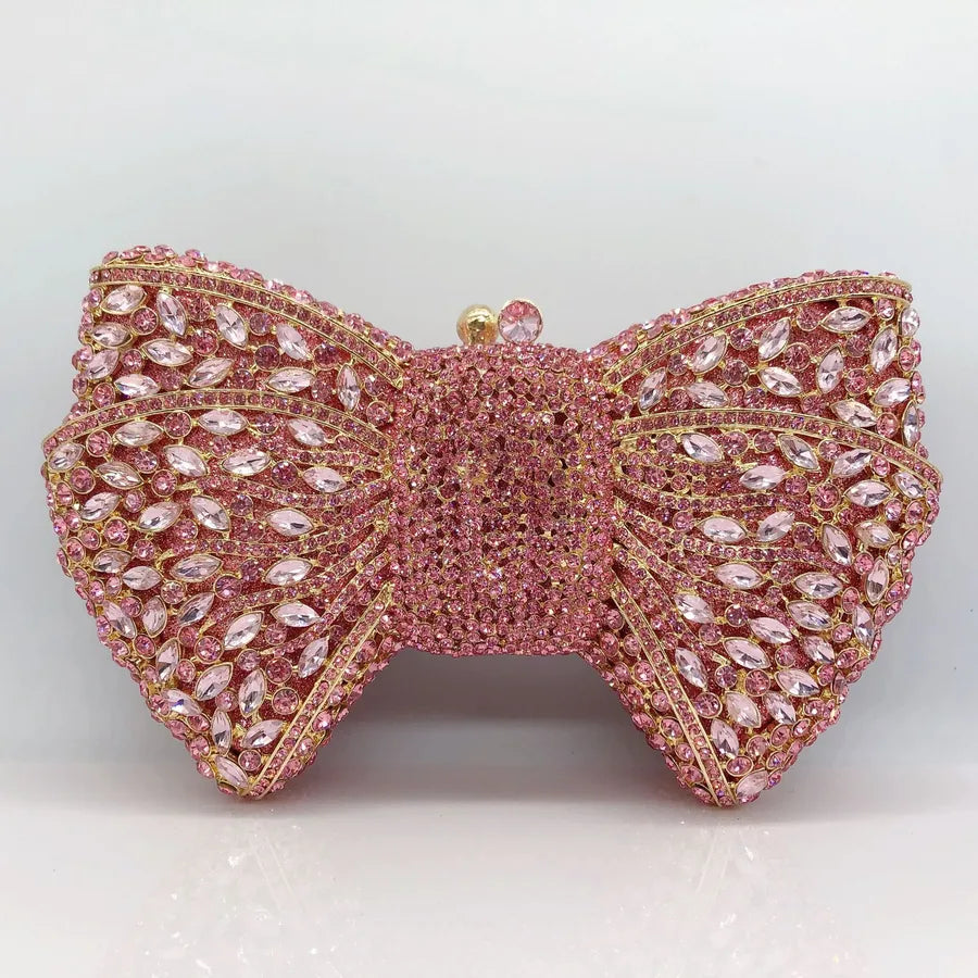 banquet dress with diamond Bow and Diamond evening bag with gem bag for women New Bow Clutch