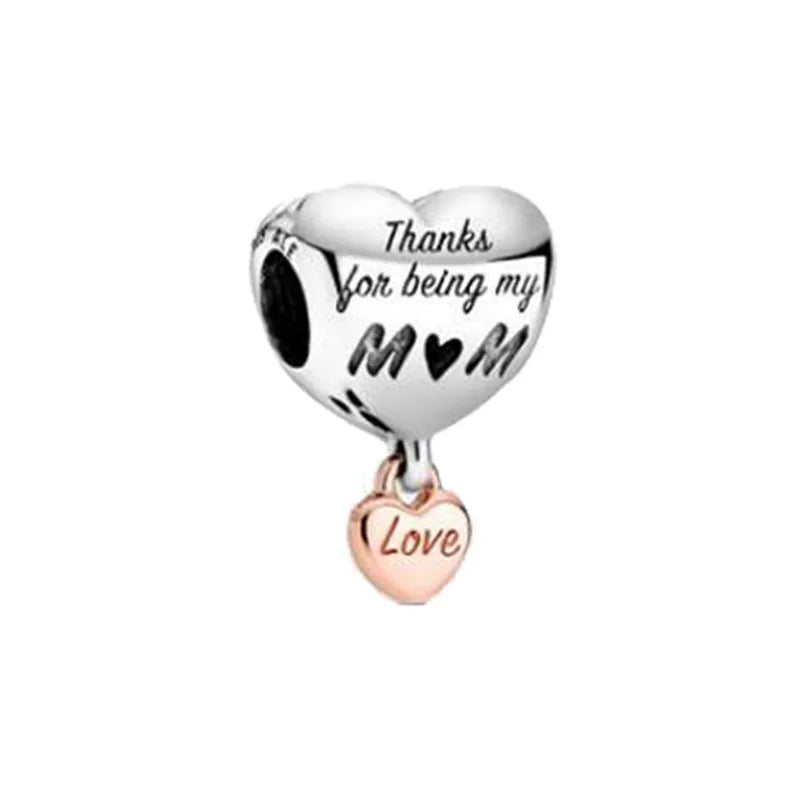 Cross-Border Supply Silver-Plated Beaded Small Pendant Mother's Love Heart-Shaped Series Diy Bracelet Jewelry Accessories Gift for Mother