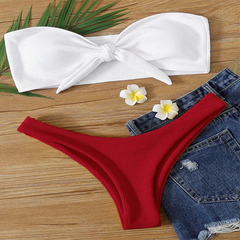 Women's Solid Color 2 Pieces Set Bikinis Swimwear