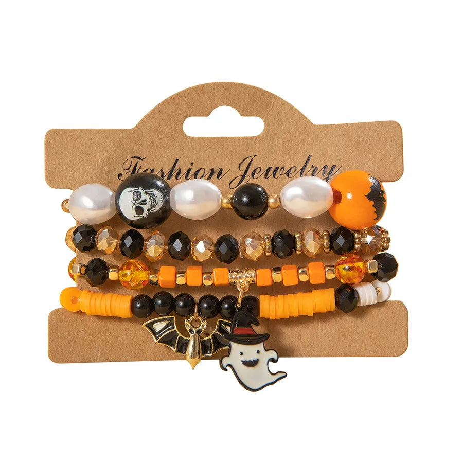 Ghost Bat Halloween Bracelets Women's Fashion Seed Bead Bracelet Set Women's Bracelets Glass Material Pumpkin Skull Design