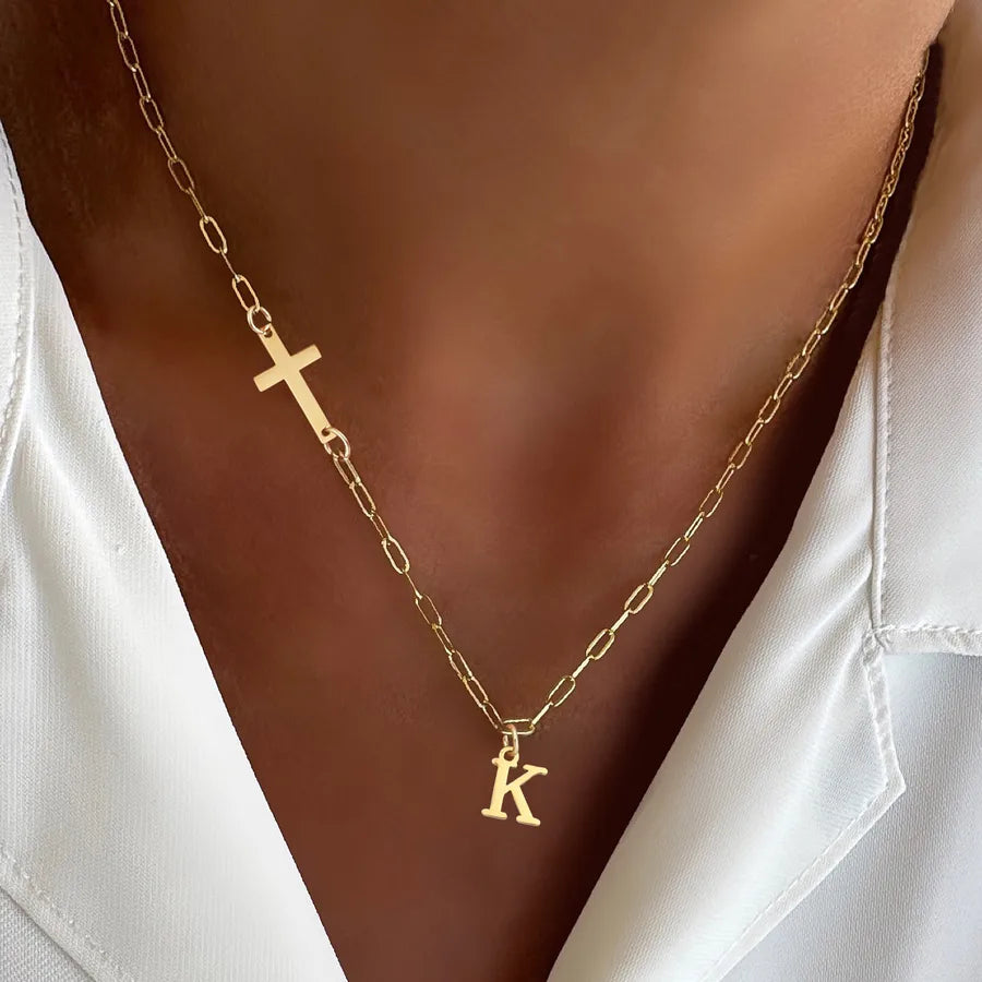 Wholesale Jewelry Simple Style Classic Style Cross Letter 201 Stainless Steel 304 Stainless Steel Paperclip Chain Pendant Necklace