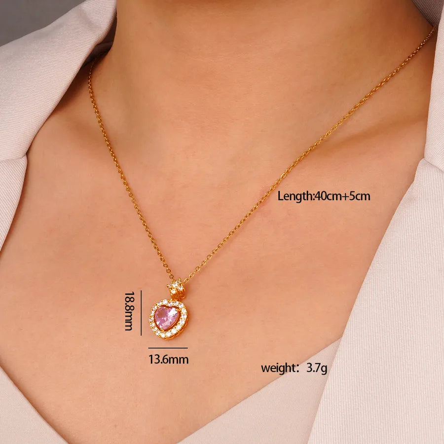 Wholesale Jewelry Glam Cute Luxurious Heart Shape 304 Stainless Steel Copper cable chain Pendant Necklace
