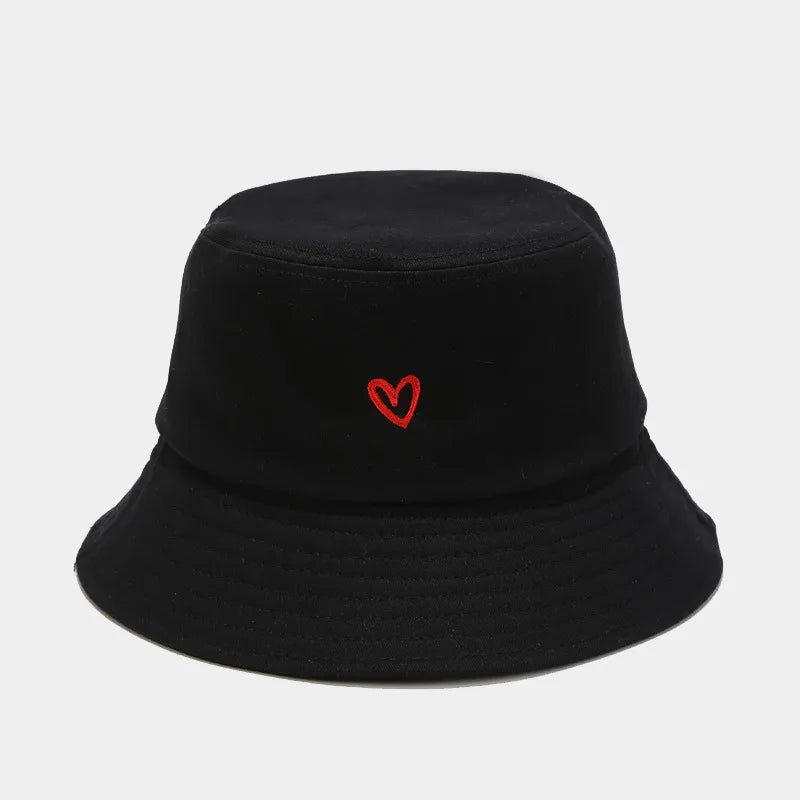 women's casual heart shape embroidery wide eaves bucket hat