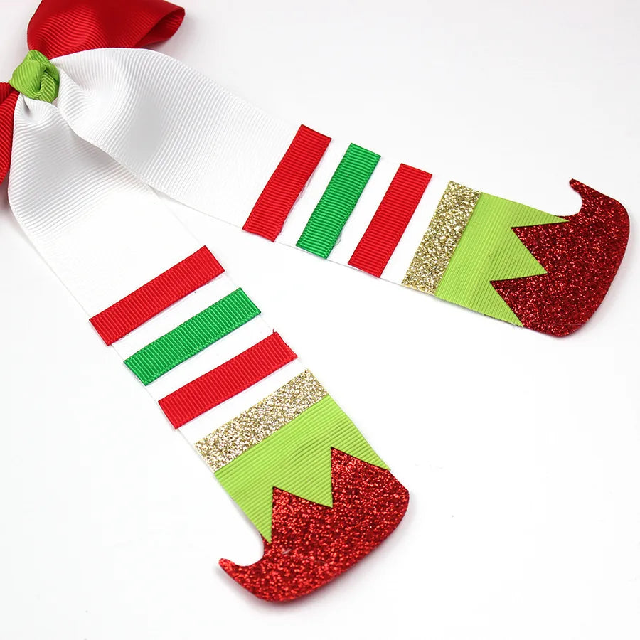 Christmas Boot Hair Clip Butterfly Knot Sash Red And Green Color Matching Christmas Costume Headwear Girls Cute Hair Accessories