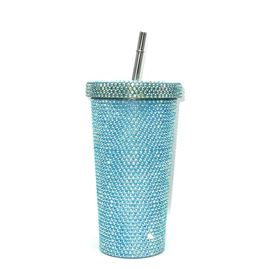 New Diamond-encrusted Insulated Water Cup Double-layer Diamond Tapered Straw Cup Beverage Cup Drinking Cup