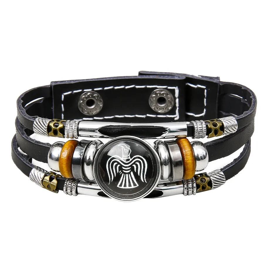 Hot Sale Viking Pirate Compass Pattern Leather Bracelet   Retro Multi-Layer Beaded Bracelet