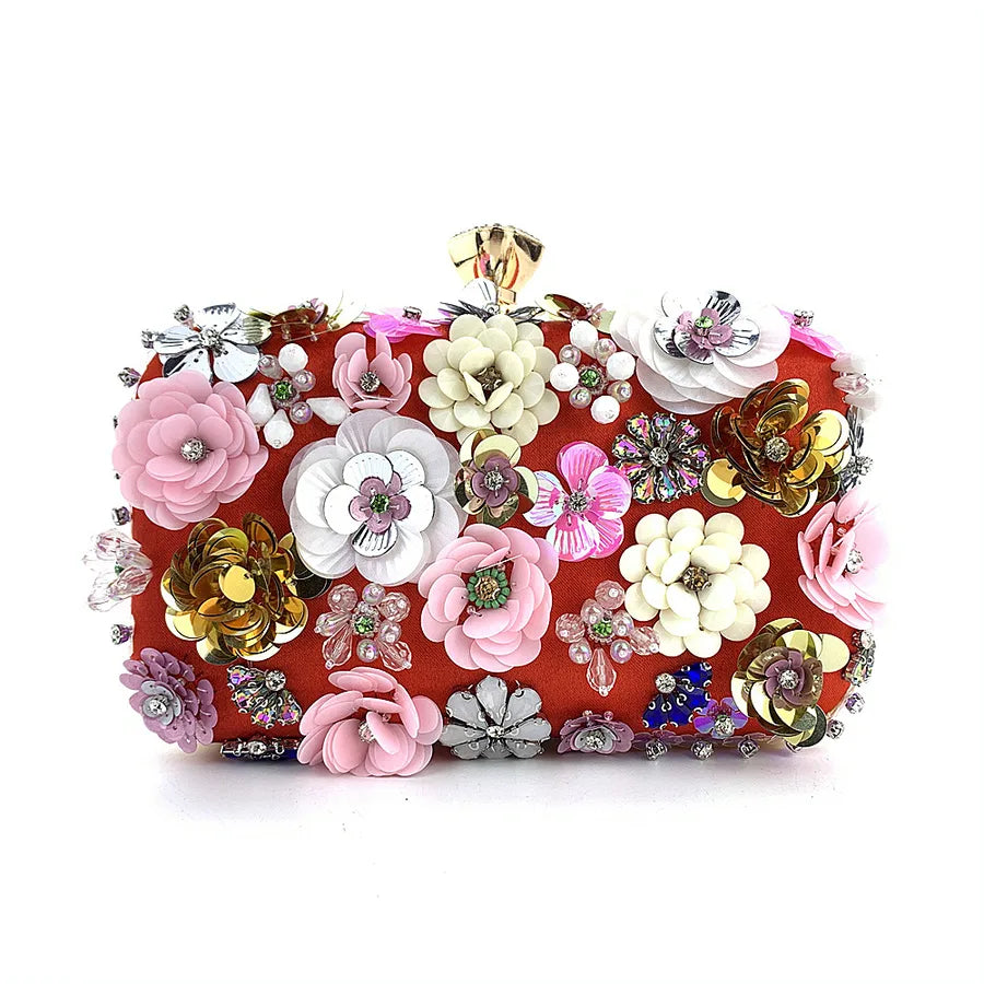 yellow blue black satin flower square evening bags