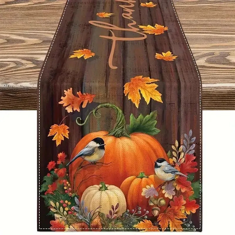 Halloween Thanksgiving Cute Pumpkin Lattice Polyester Table Runner