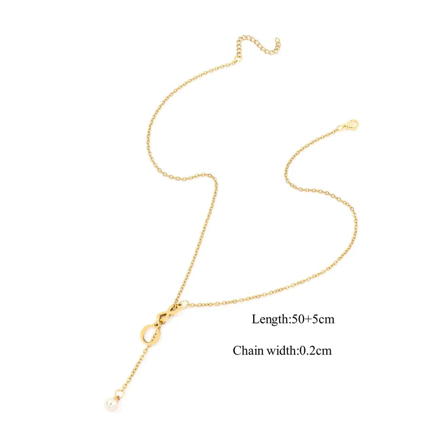 Wholesale Jewelry Elegant Simple Style Letter Infinity 201 Stainless Steel 304 Stainless Steel Artificial Pearl cable chain Pendant Necklace