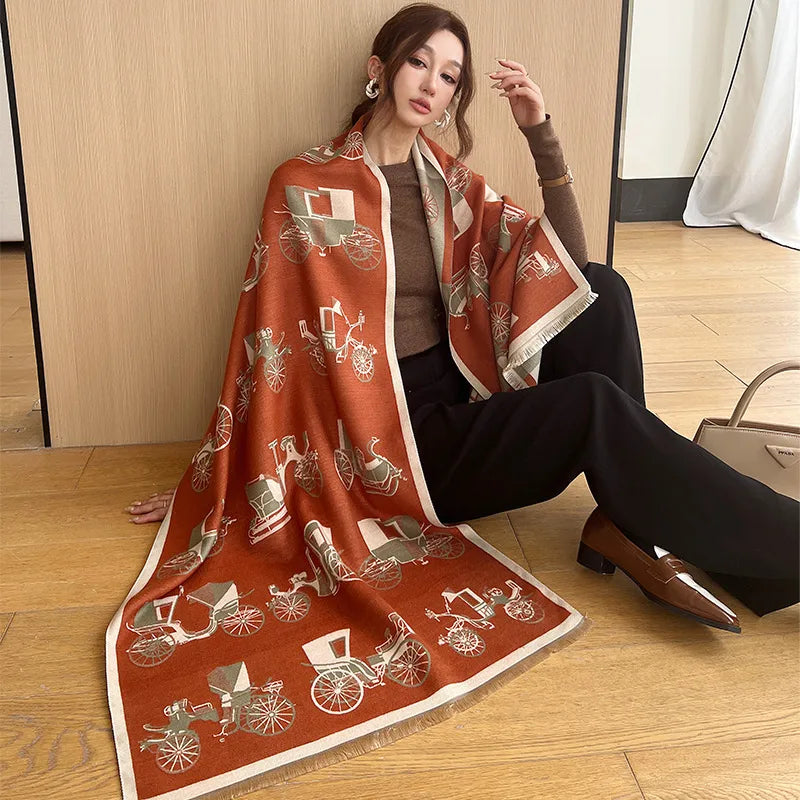 women's casual simple style carriage imitation cashmere scarf